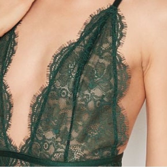 NWT Victorias Secret Green Lace Plunge Crotchless Lace Up Teddy | Size XXL - Picture 6 of 8